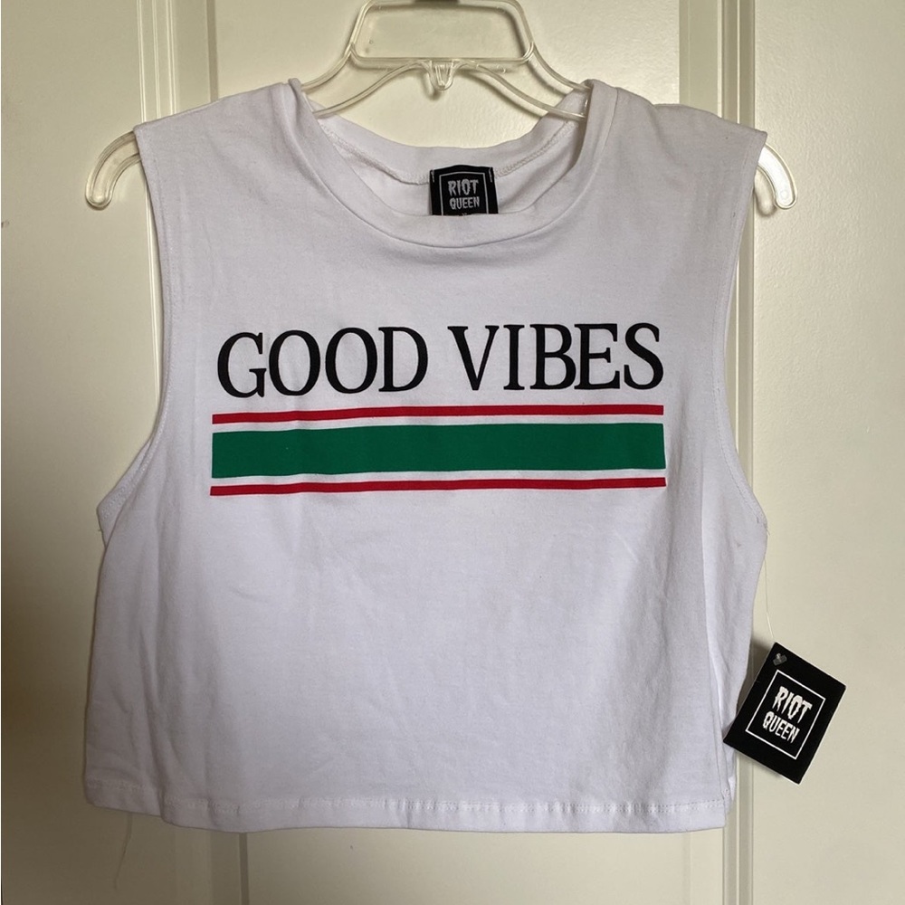 NWT Womens plus size crop top Good Vibes Gucci colors size XL